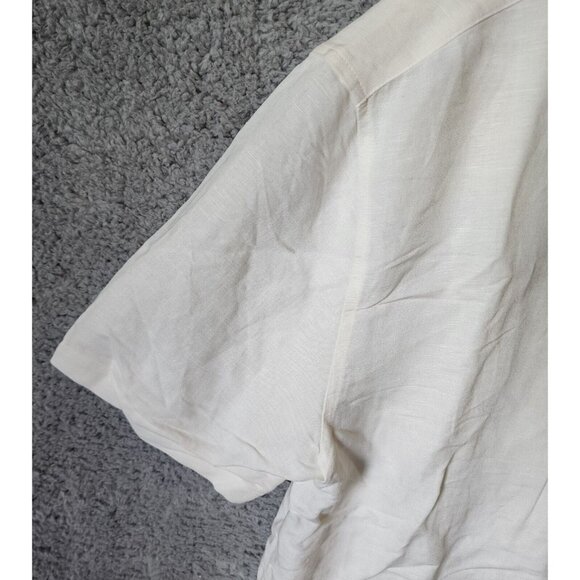 The Havanera Co White Floral Short Sleeve Button Up Shirt Size M Linen Blend - Picture 5 of 14